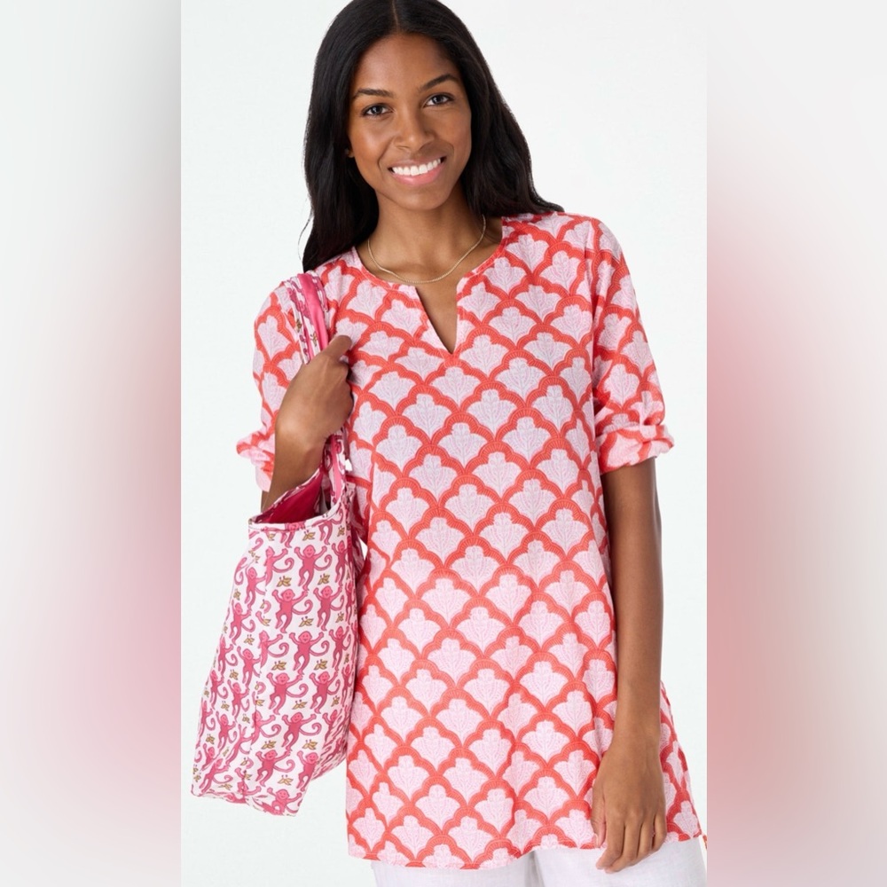 ROBERTA ROLLER RABBIT Tunic Top Blouse Jemina Kurta Pink Orange Lightweight